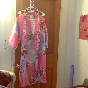 Pink Polyester Kimono W/Strap and Floral